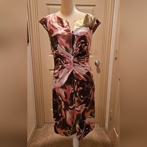 Connected Apparel Satin Rose Print Dress Sz 12